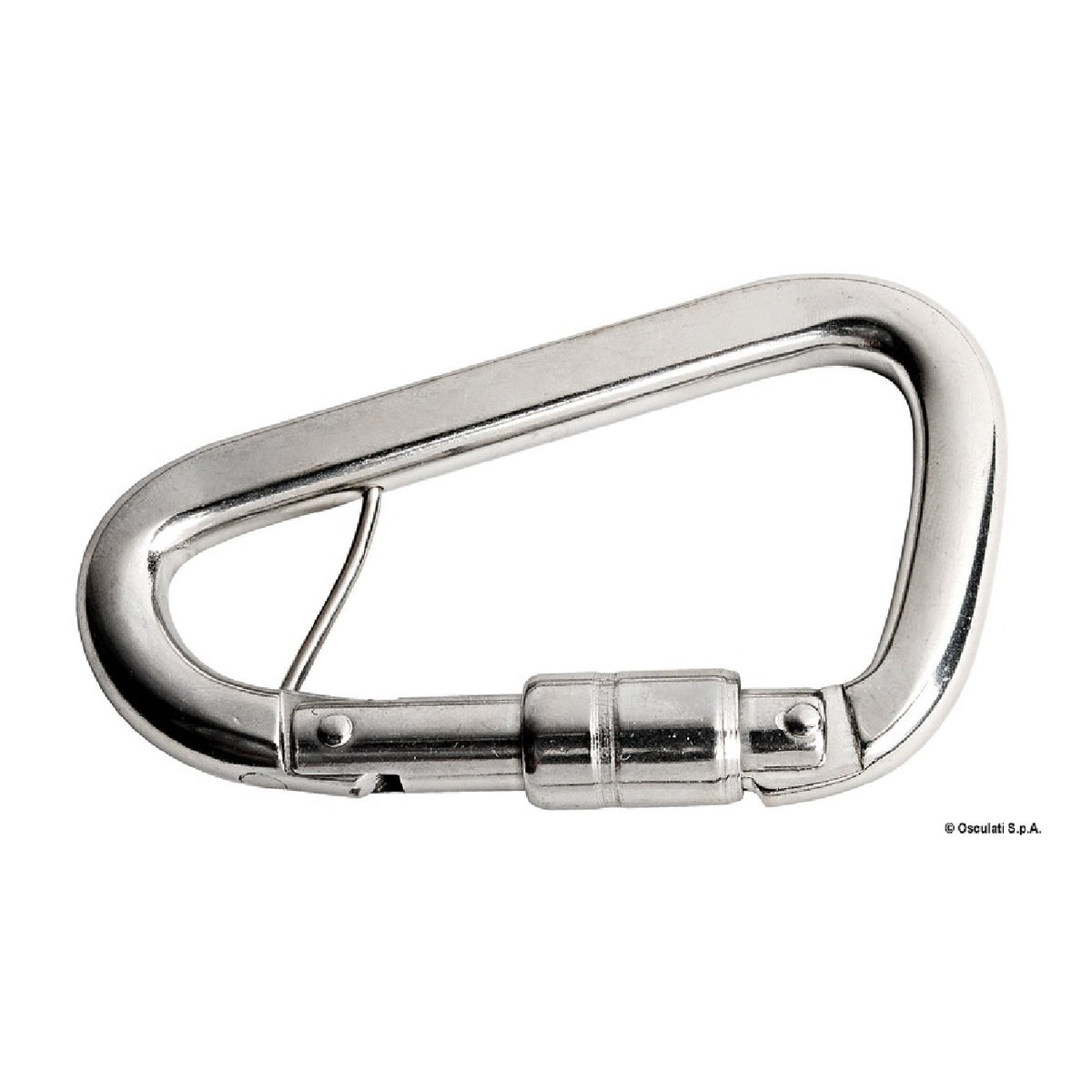 Mosquetón de acero inoxidable Osculati diseñado específicamente para cinturones de seguridad 09.200.00