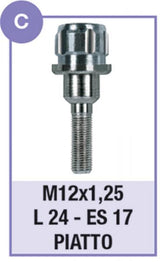 CORA Serie 4 Bulloni Antifurto per Ruote Mod. C M12x1,25