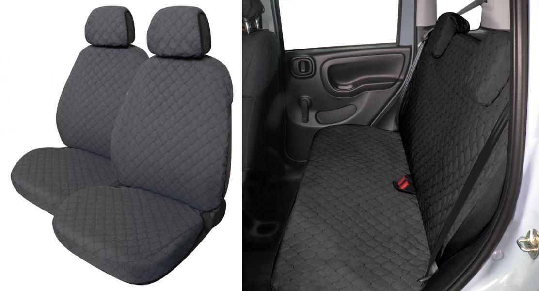 Fundas de asiento Cora Complete Series Espresso Deluxe, tamaño mediano, traseras, de largo completo, en tela de algodón acolchada color antracita