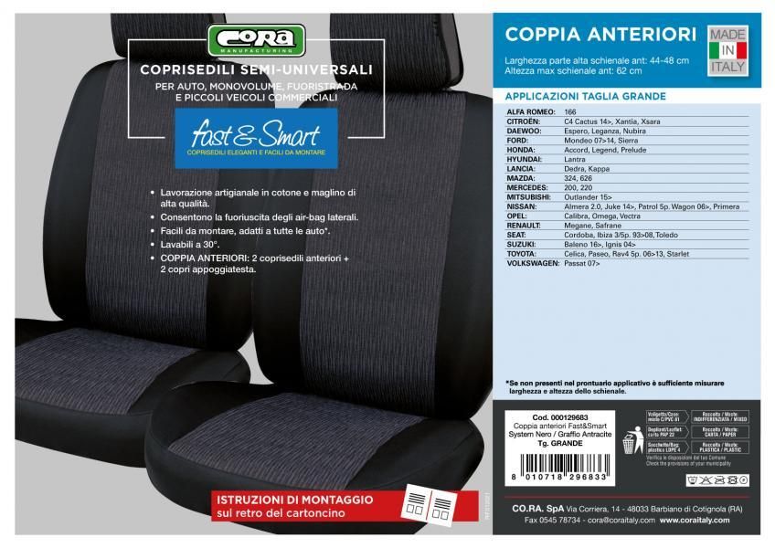 Cora Fast&amp;Smart Vordersitzbezüge, große Größe, anthrazit/schwarzes Baumwollmischgewebe