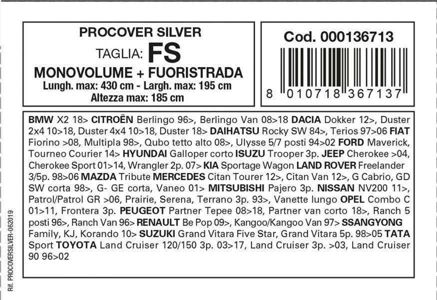 Cora Copriauto Procover Silver modello FS