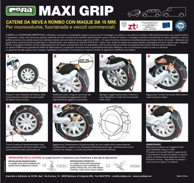 Cadenas de nieve Cora para autocaravanas y furgonetas Maxi Grip 15 mm Grupo 113