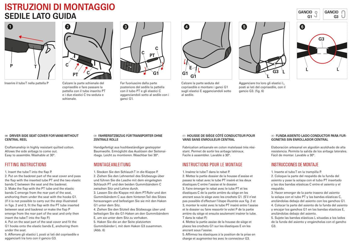 Cora Coprisedile auto lato guida per furgoni SP23 tessuto cotone trapuntato nero
