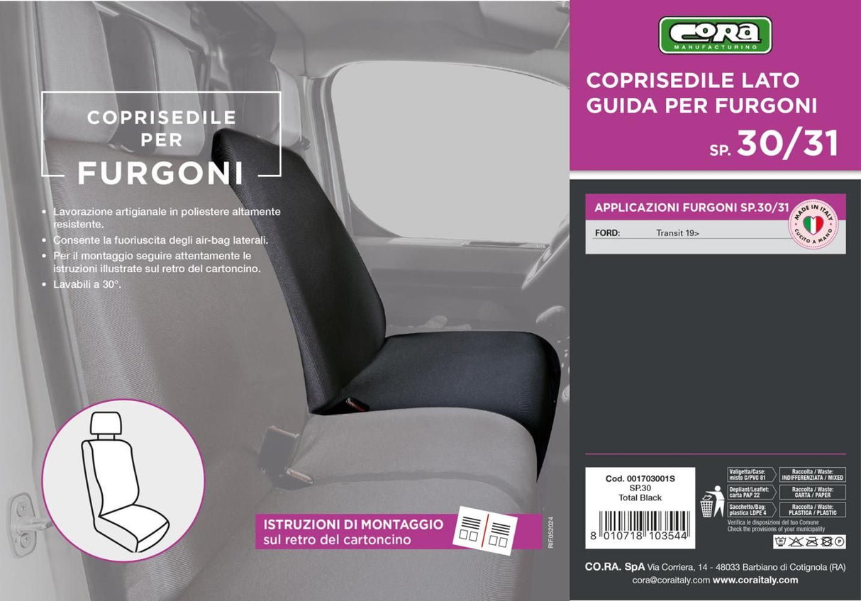 Cora Coprisedile auto lato guida per furgoni SP30/SP31 tessuto poliestere nero