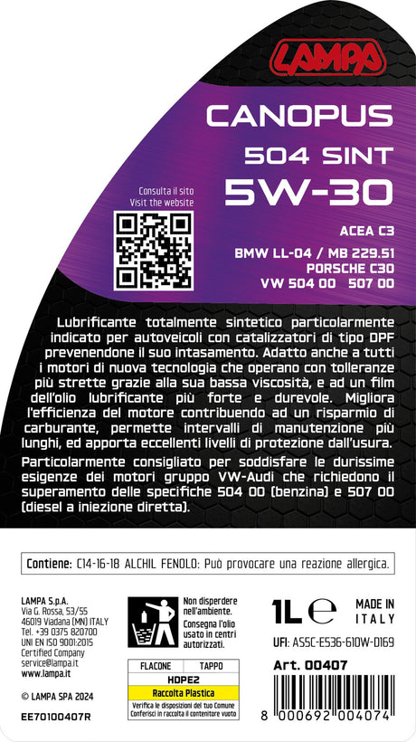 Lampa Canopus 504 Sint 5W-30, olio motore auto - 1 L 00407