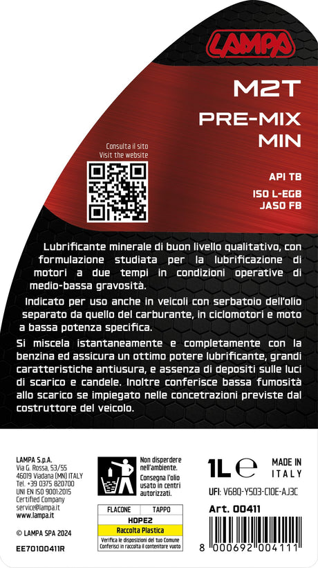 Lampa M2T Pre-Mix Min, olio per miscela scooter 2 tempi - 1 L 00411
