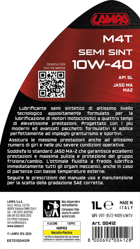 Lampa M4T Semi Sint 10W-40, olio motore moto 4 tempi - 1 L 00412