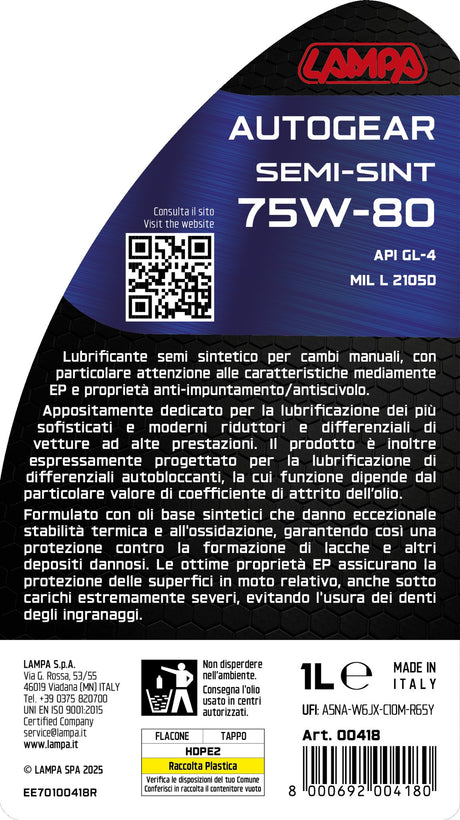 Lampa Autogear Semi-Sint 75W-80, olio cambio manuale - 1 L 00418