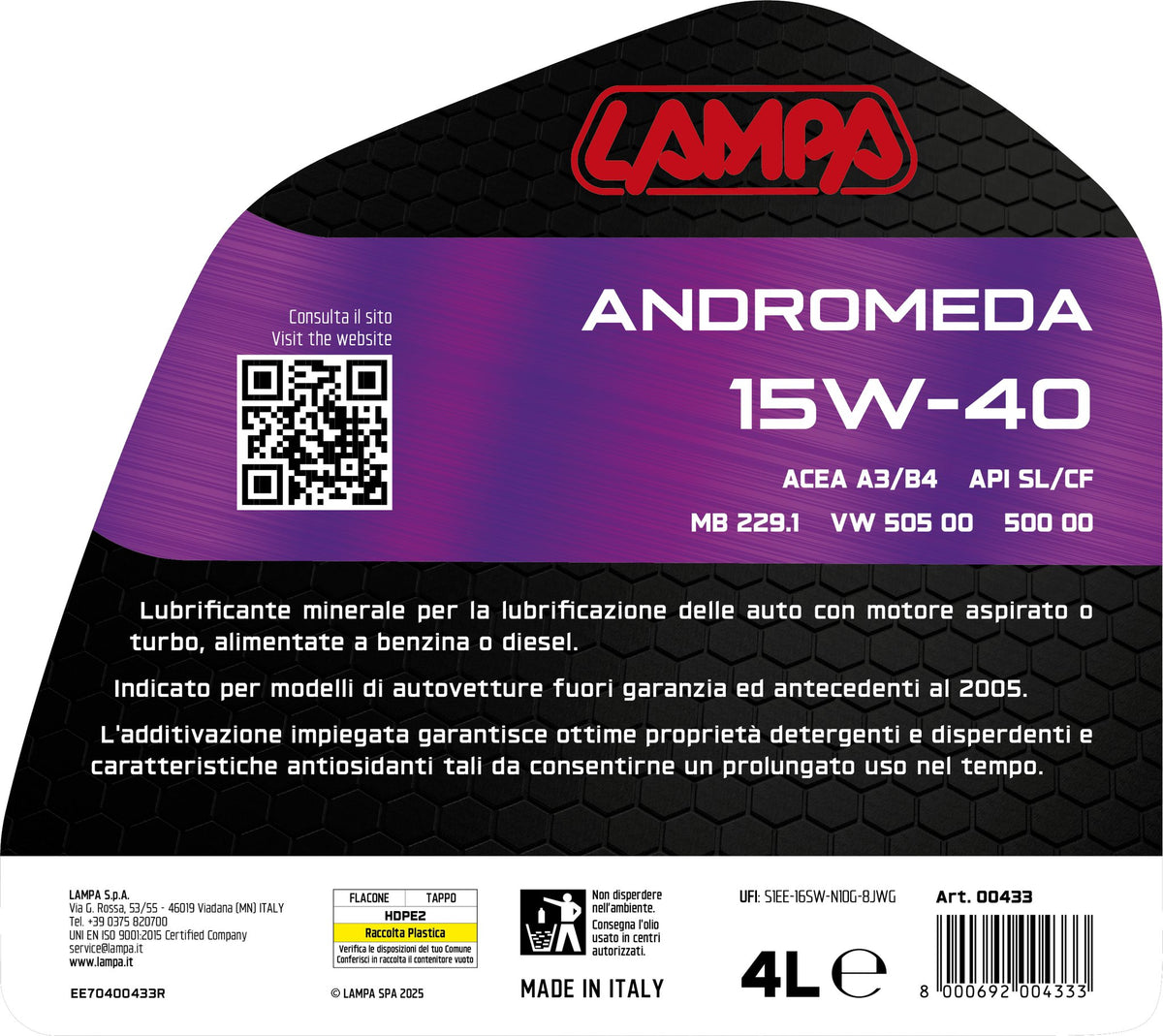 Lampa Andromeda 15W-40, olio motore auto - 4 L 00433