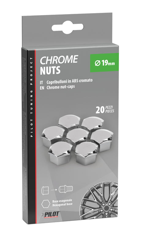 Pilot Chrome-Nut Caps, 20 copribulloni - diametro 19 mm
