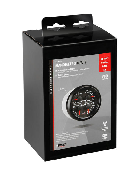 Pilot Black Analogue Gauge Series, Manometro 4 in 1 -  3 3/8 (85 mm)