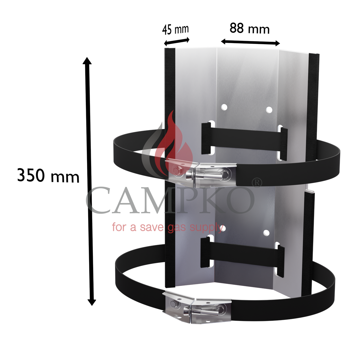 CAMPKO supporto a parete per bombola del gas  300 + 2 cinghie in acciaio inox con tenditore ad ardiglione