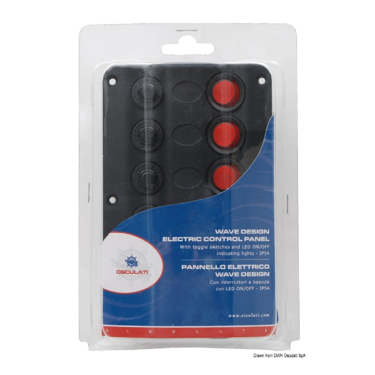 Cuadro eléctrico Osculati Wave Design con interruptores basculantes y LED 14.104.01