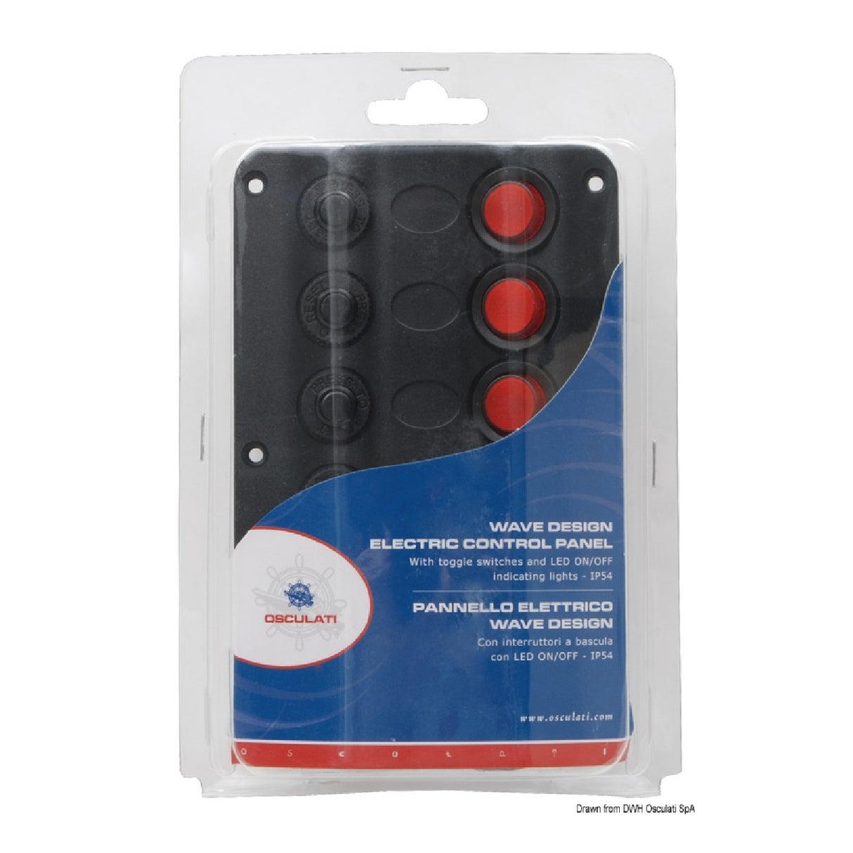Cuadro eléctrico Osculati Wave Design con interruptores basculantes y LED 14.104.01