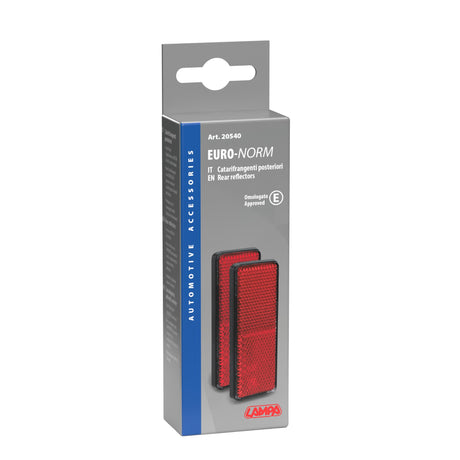 Lampa Euro-Norm, catarifrangenti rettangolari - 90x35 mm - Rosso 20540