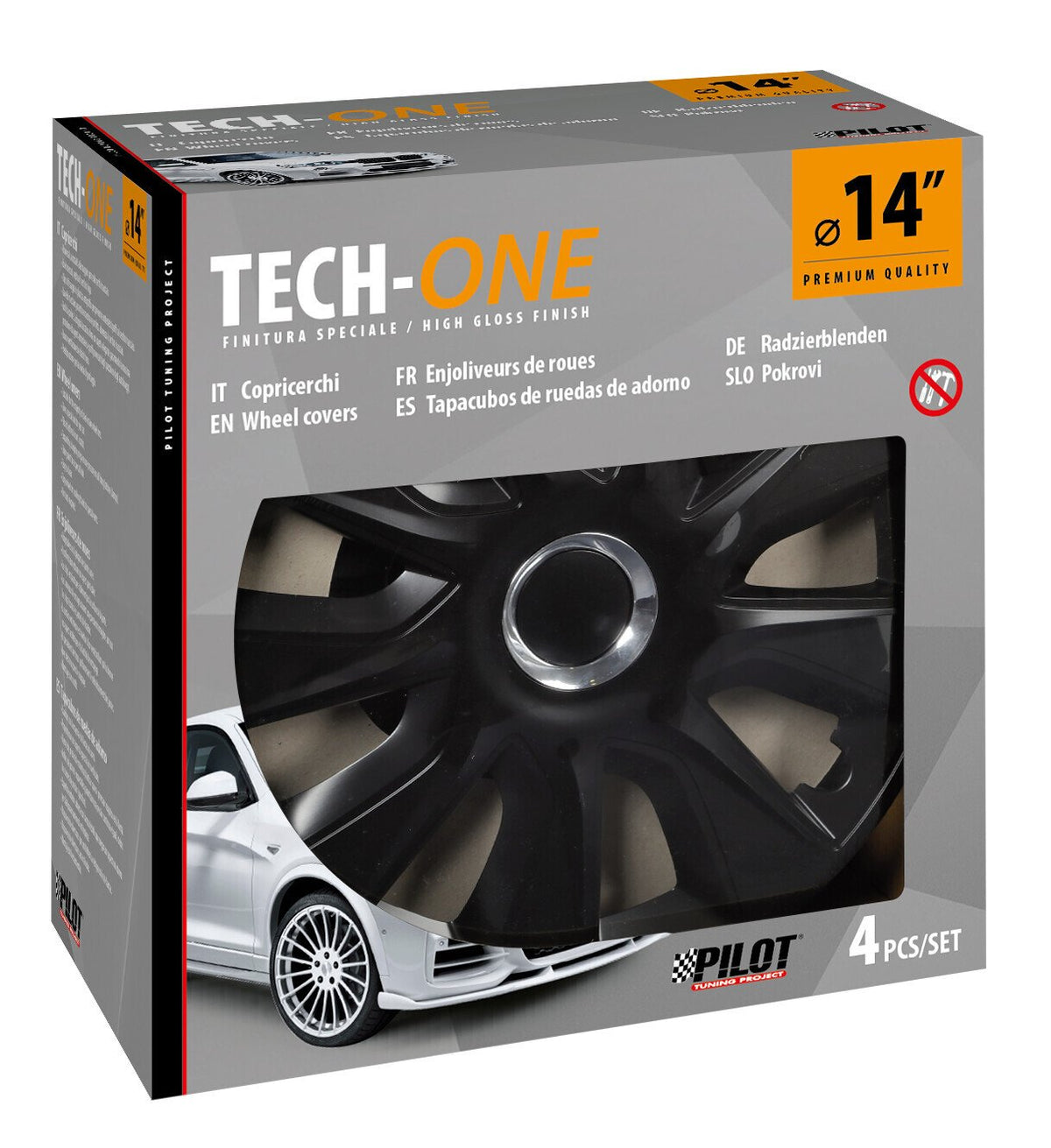 Pilot Copricerchi auto 4 pz - verniciati Tech-One Stratos RC Black -  14"