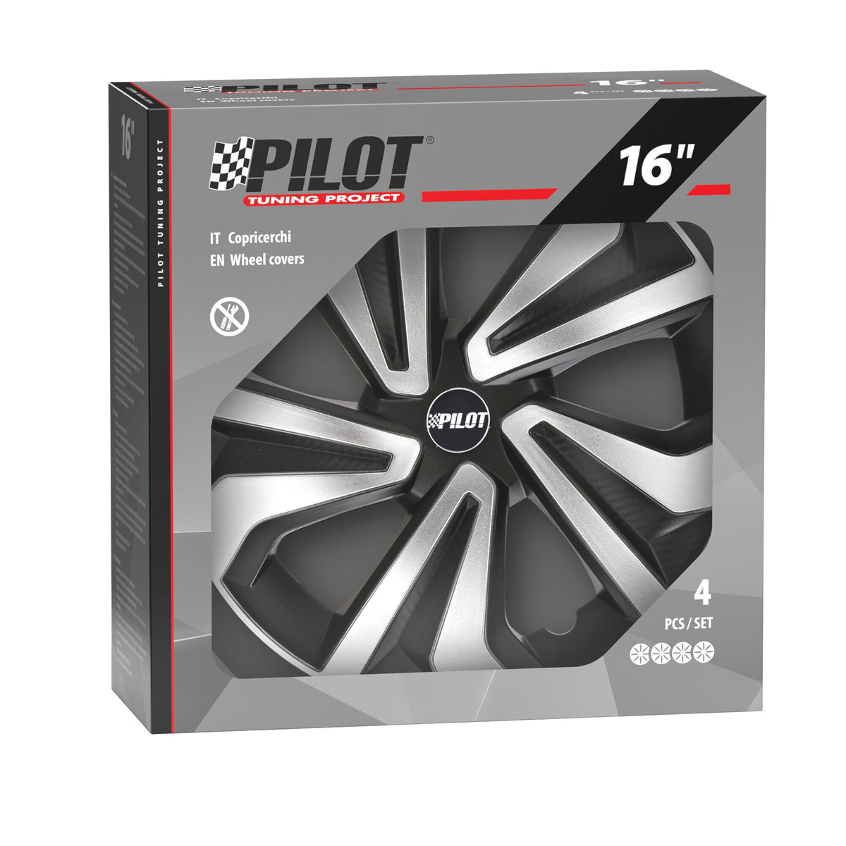Pilot Vortexx - Set 4 copricerchi - 16" - Nero/Argento