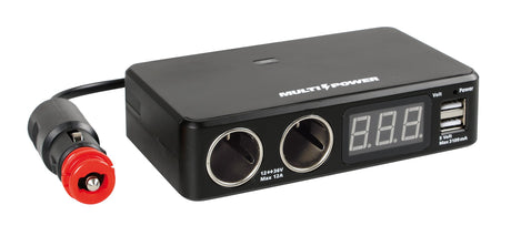 Lampa Multi-Power, 2 prese accendisigari + 2 USB e voltmetro, 12/24/36V 38925
