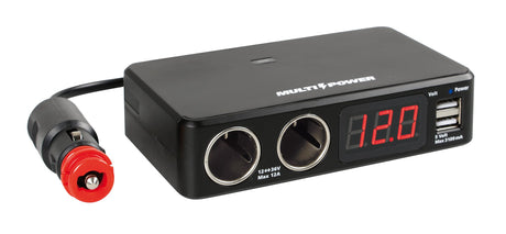 Lampa Multi-Power, 2 prese accendisigari + 2 USB e voltmetro, 12/24/36V 38925