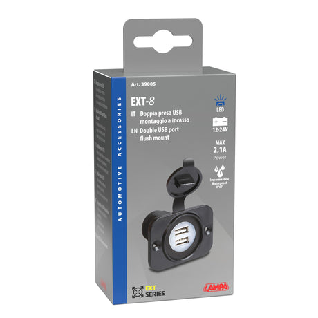 Lampa Ext-8, doppia presa Usb, montaggio ad incasso, 12/24V 39005