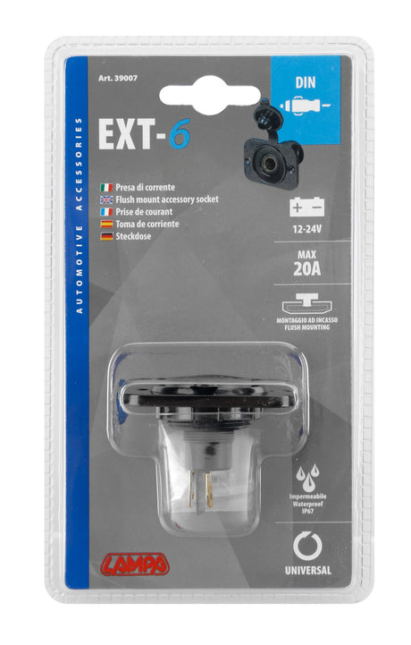 Lampa Ext-6, presa corrente Din, montaggio ad incasso, 12/24V 39007