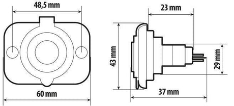 Lampa Ext-6, presa corrente Din, montaggio ad incasso, 12/24V 39007