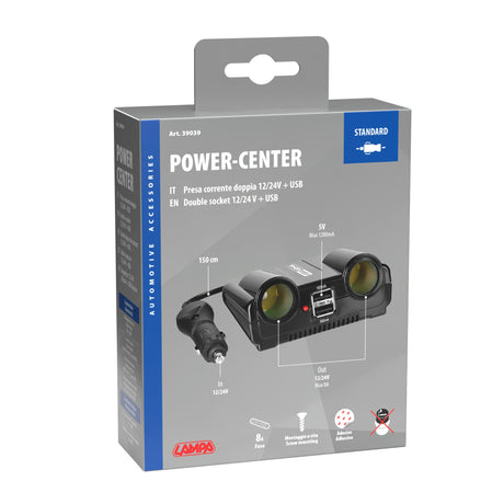Lampa Power Center, presa corrente doppia con USB, 12/24V 39039