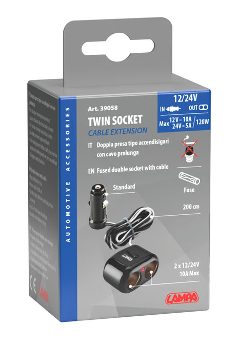 Lampa Presa corrente doppia con prolunga 12/24V 9058 39058