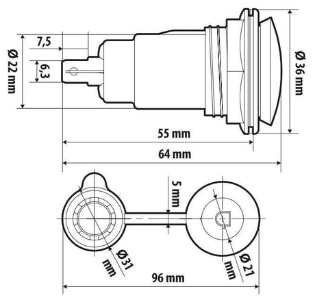 Lampa Presa corrente standard, montaggio ad incasso, 12/24V 39061