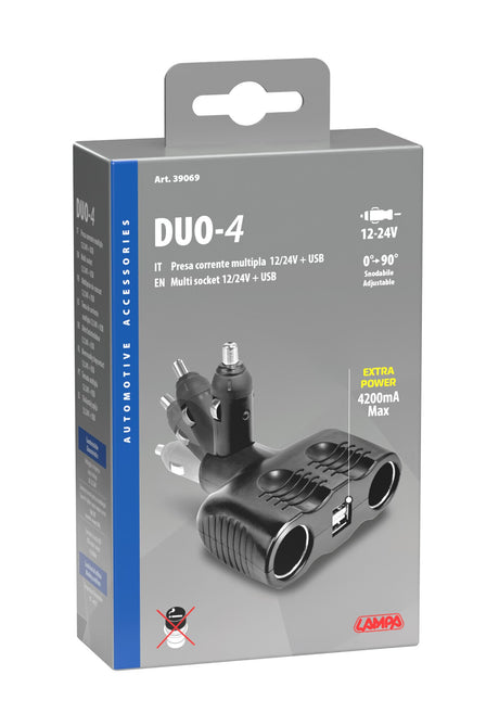 Lampa Duo-4, presa corrente doppia con USB - 12/24V 39069
