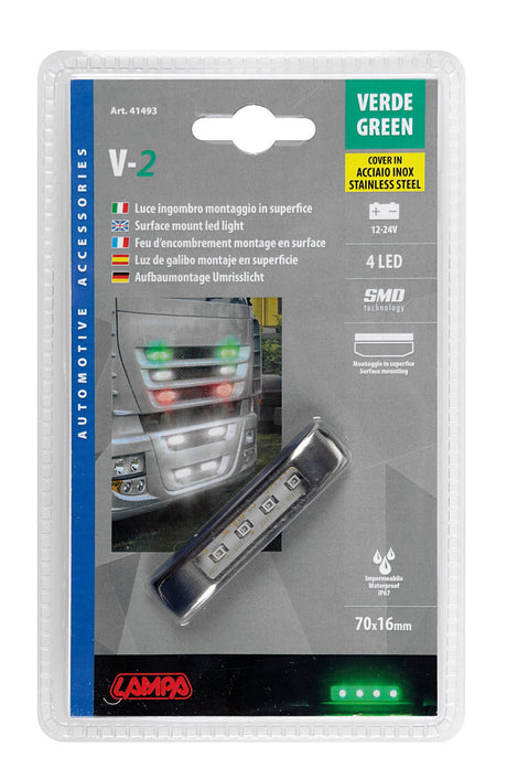 Lampa Luce ingombro a 4 Led, 12/24V - Verde 41493
