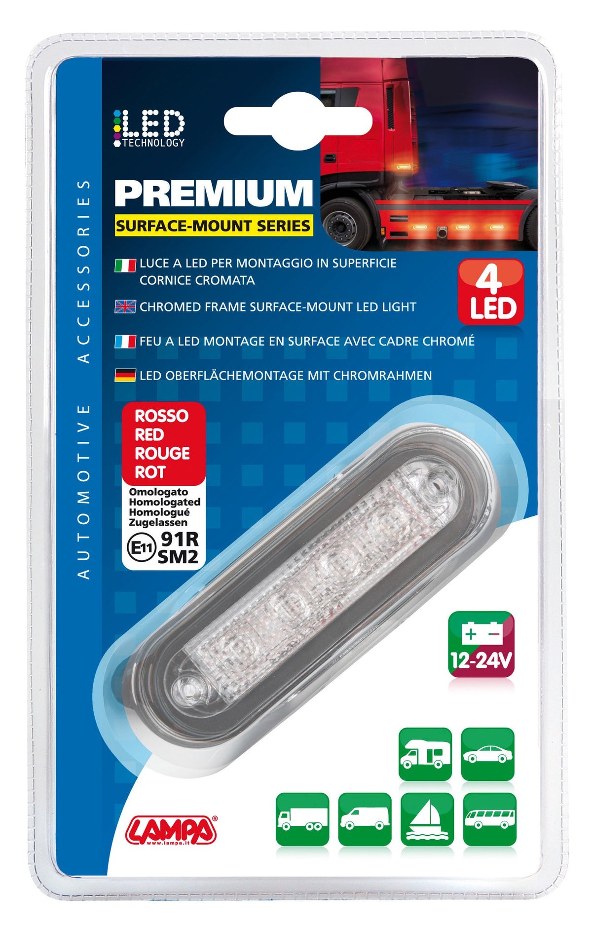 Leuchte Licht Maße 4 LED 12/24V Weiß Chromrahmen