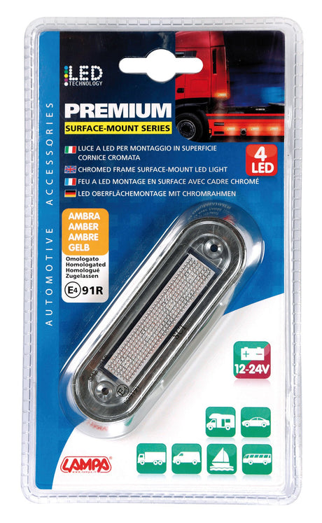 Lampa Premium, luce a 4 led, montaggio superficie, 12/24V - Arancio 41500