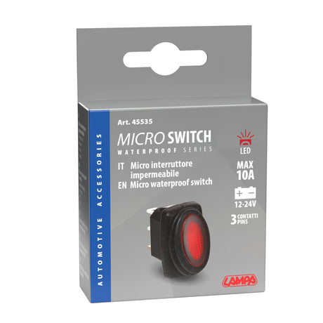 Lampa Micro interruttore impermeabile con spia a Led - 12/24V - Rosso 45535