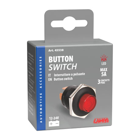 Lampa Interruttore a pulsante con spia a Led - 12/24V - Rosso 45538