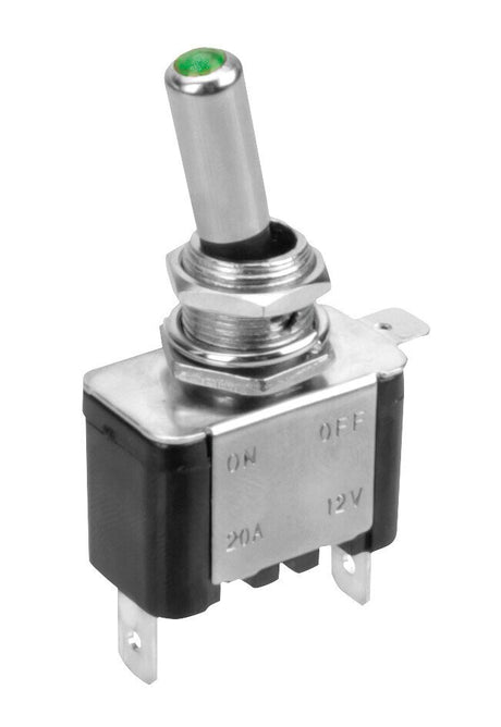 Lampa Interruttore a leva, in alluminio con spia a Led - 12/24V - Verde - 20A 45558