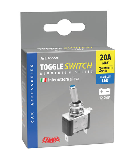 Lampa Interruttore a leva, in alluminio con spia a Led - 12/24V - Blu - 20A 45559