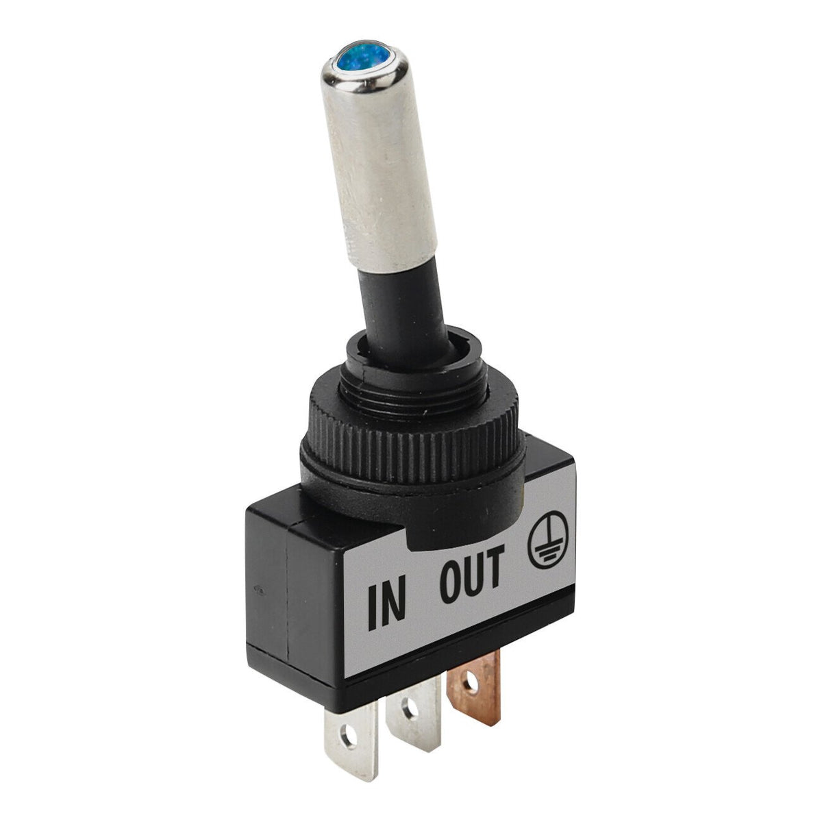Interruttore a leva tipo Racing, in alluminio con spia a Led 12/24V Blu 20A 45561