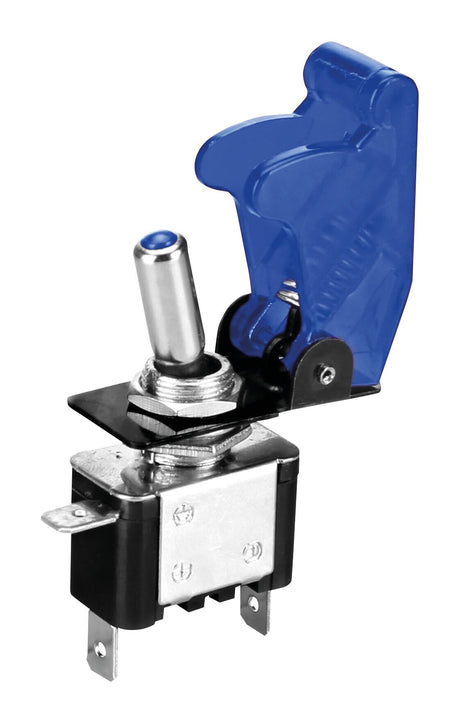 Lampa Interruttore a leva con sicura, in alluminio con spia a Led 12/24V Blu 20A 45562