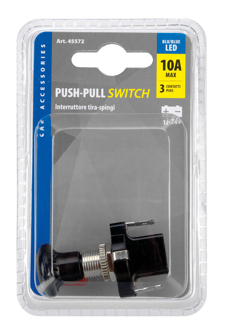 Lampa Interruttore tira-spingi con spia a Led - 12/24V - Blu - 10A 45572