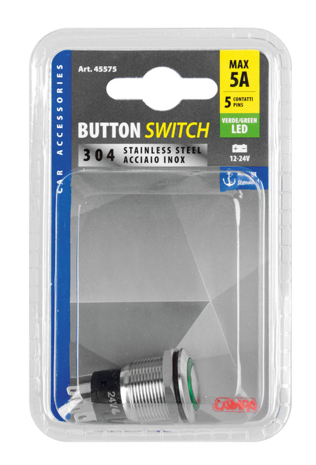 Lampa Interruttore a pulsante con spia a Led, 12/24V - Verde 45575