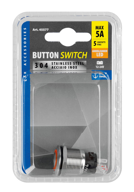 Lampa Interruttore a pulsante con spia a Led, 12/24V - Arancio 45577