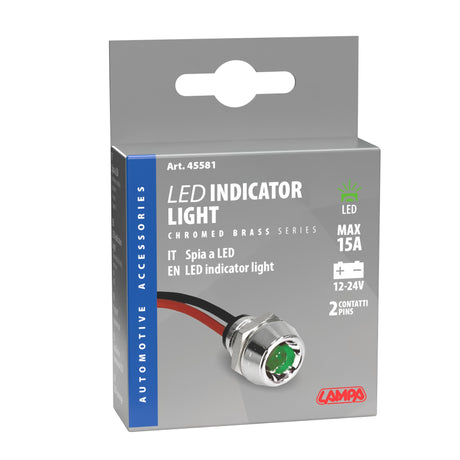 Lampa Spia a Led, in ottone cromato - 12/24V - Verde - 15A 45581