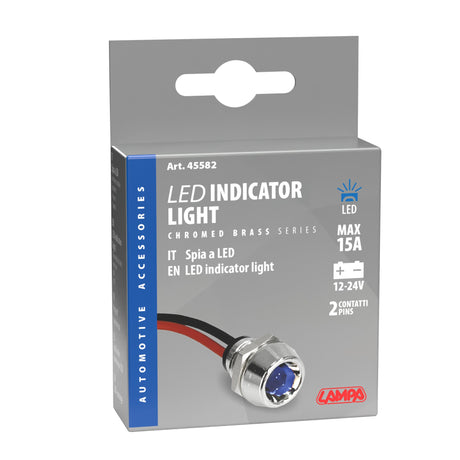 Lampa Spia a Led, in ottone cromato - 12/24V - Blu - 15A 45582