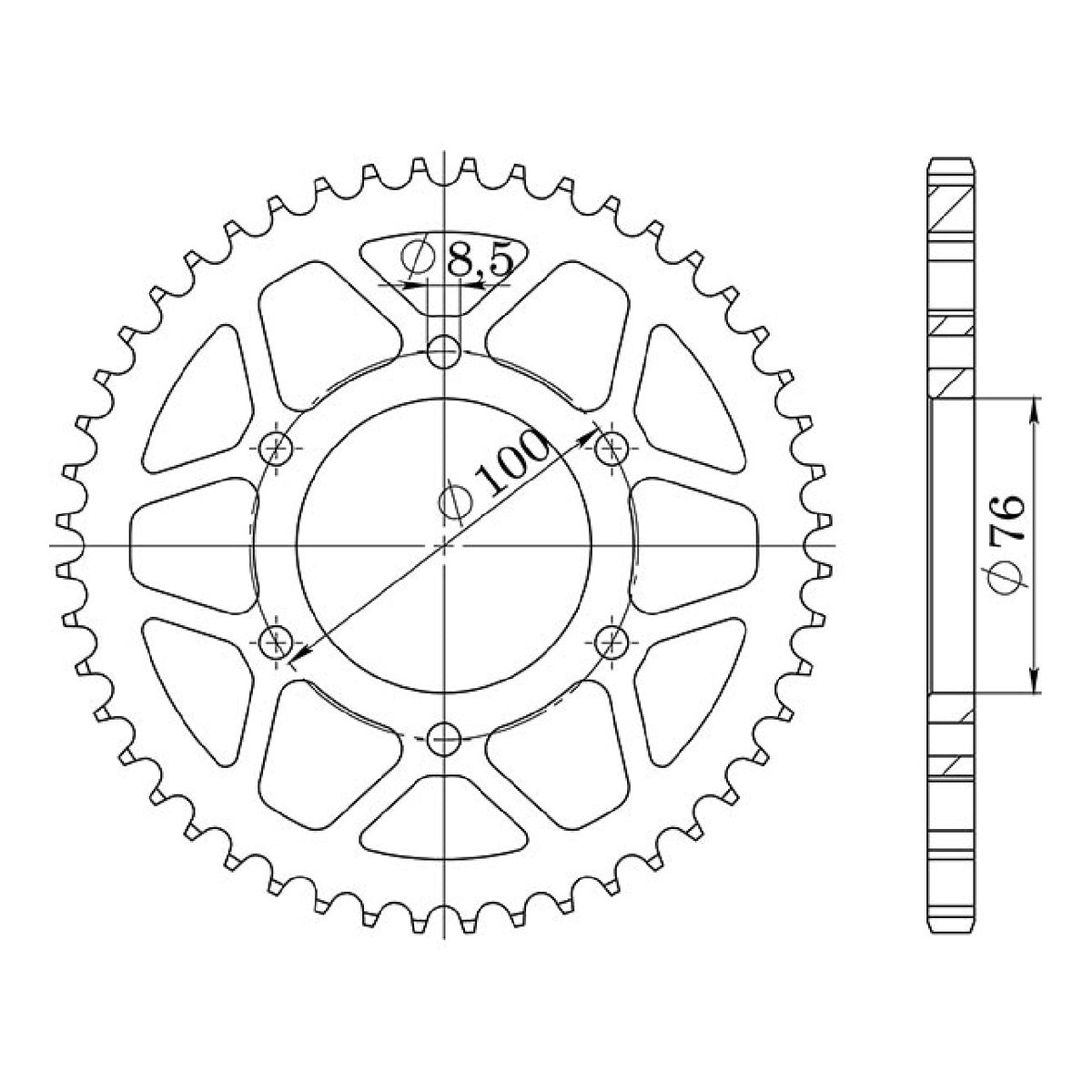 Corona in acciaio 48 denti passo 428 541222248