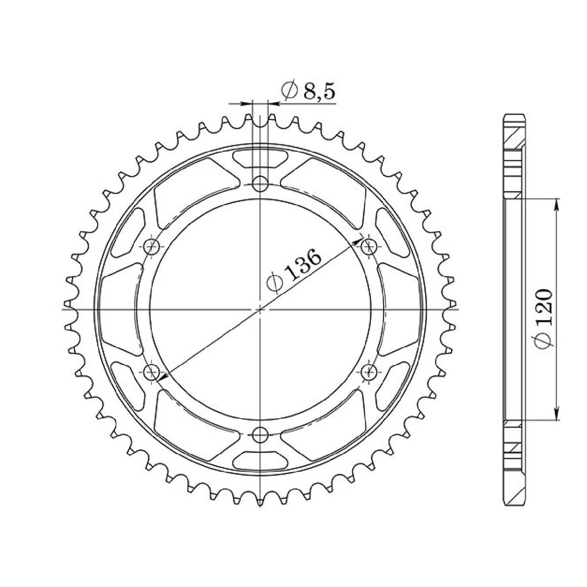 Stahlkrone mit 47 Zähnen, Teilung 428