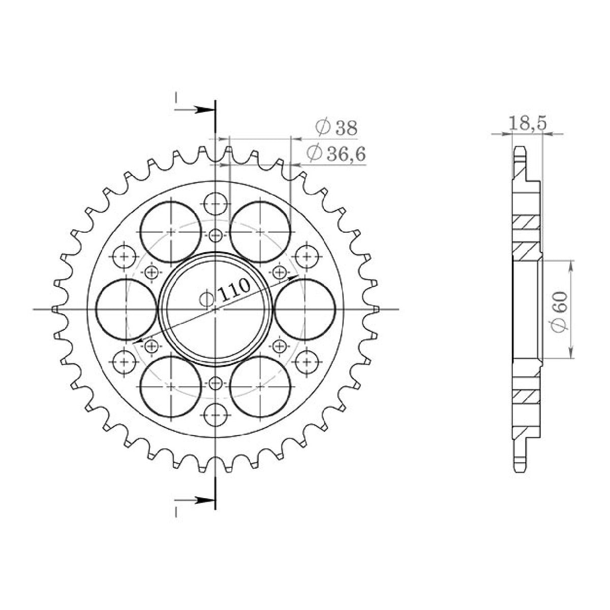 34-Zahn-Aluminiumkrone, 520er Teilung