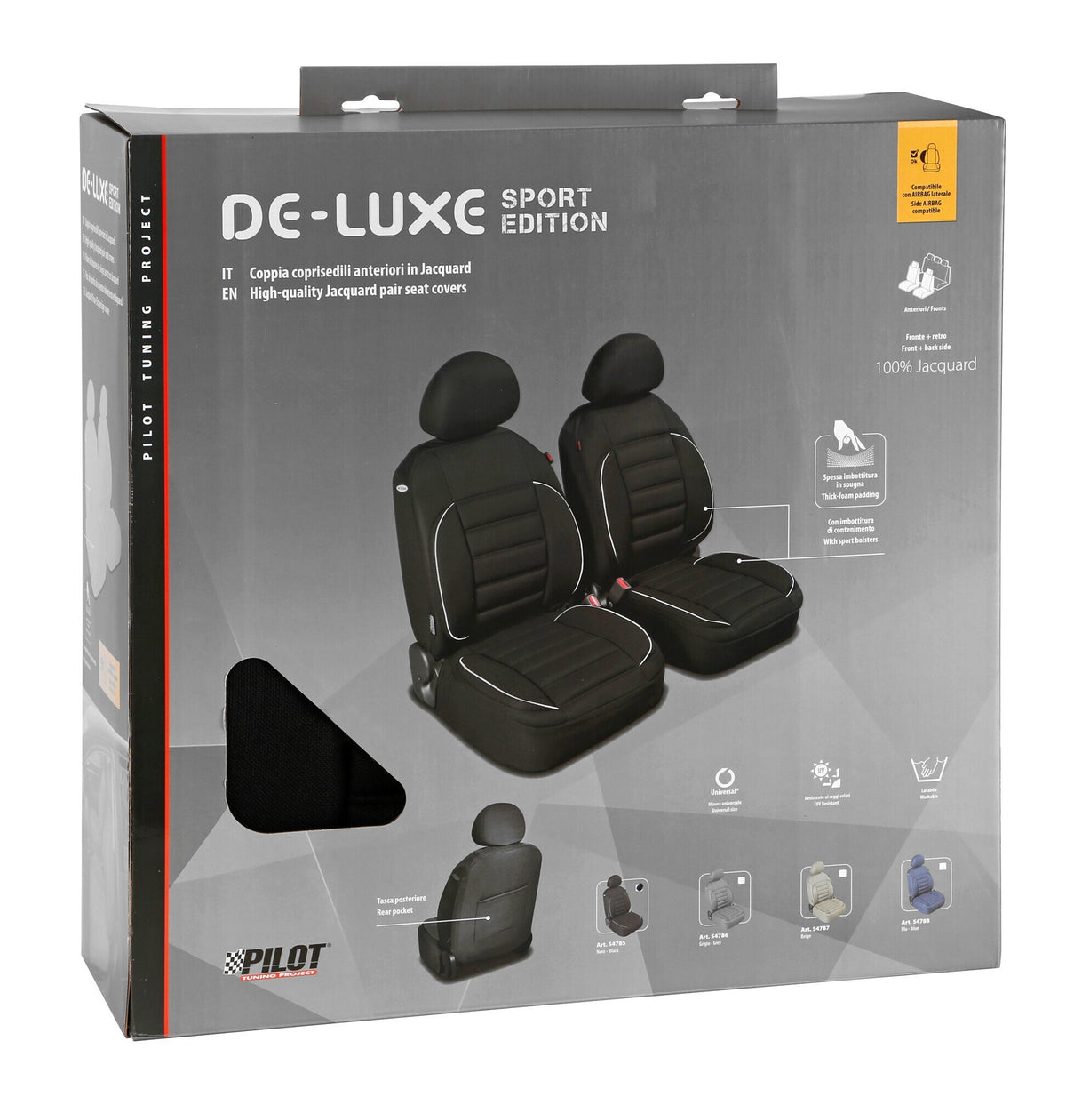 De-Luxe Sport Edition, pareja de fundas para asientos delanteros - Negro
