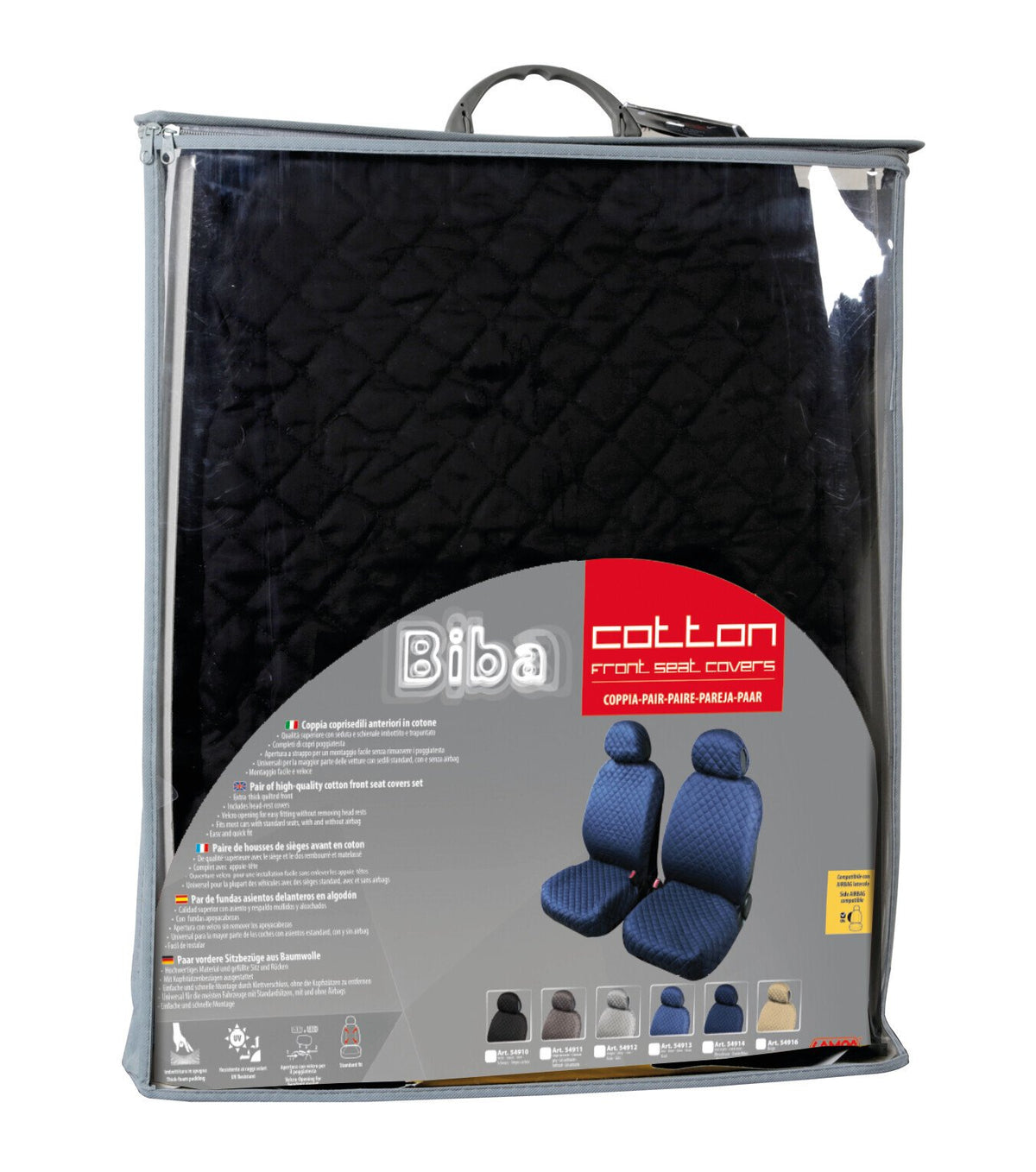 Biba, pareja de fundas para asientos delanteros de algodón, universales - Negro