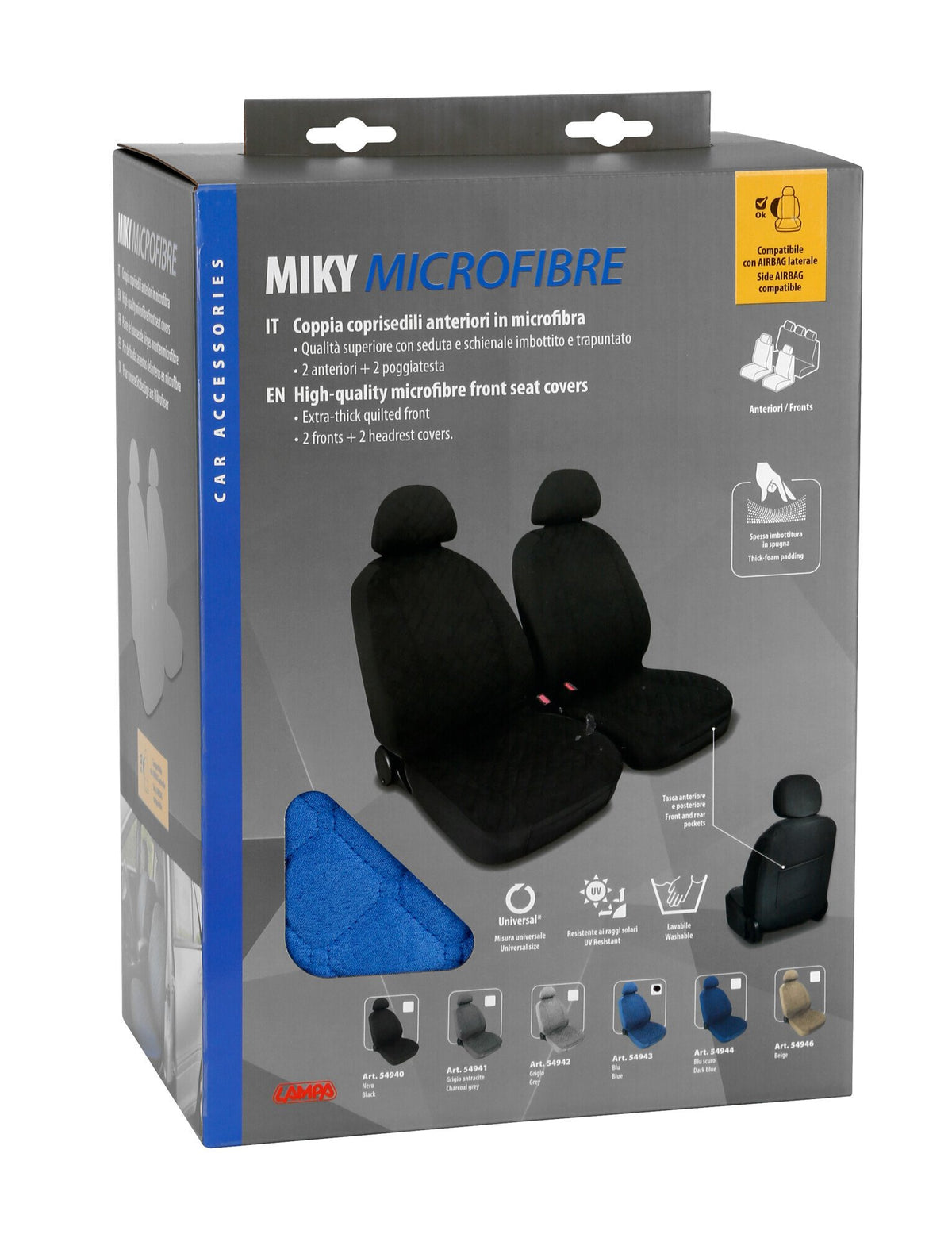 Miky, coppia coprisedili anteriori in microfibra, universali - Blu
